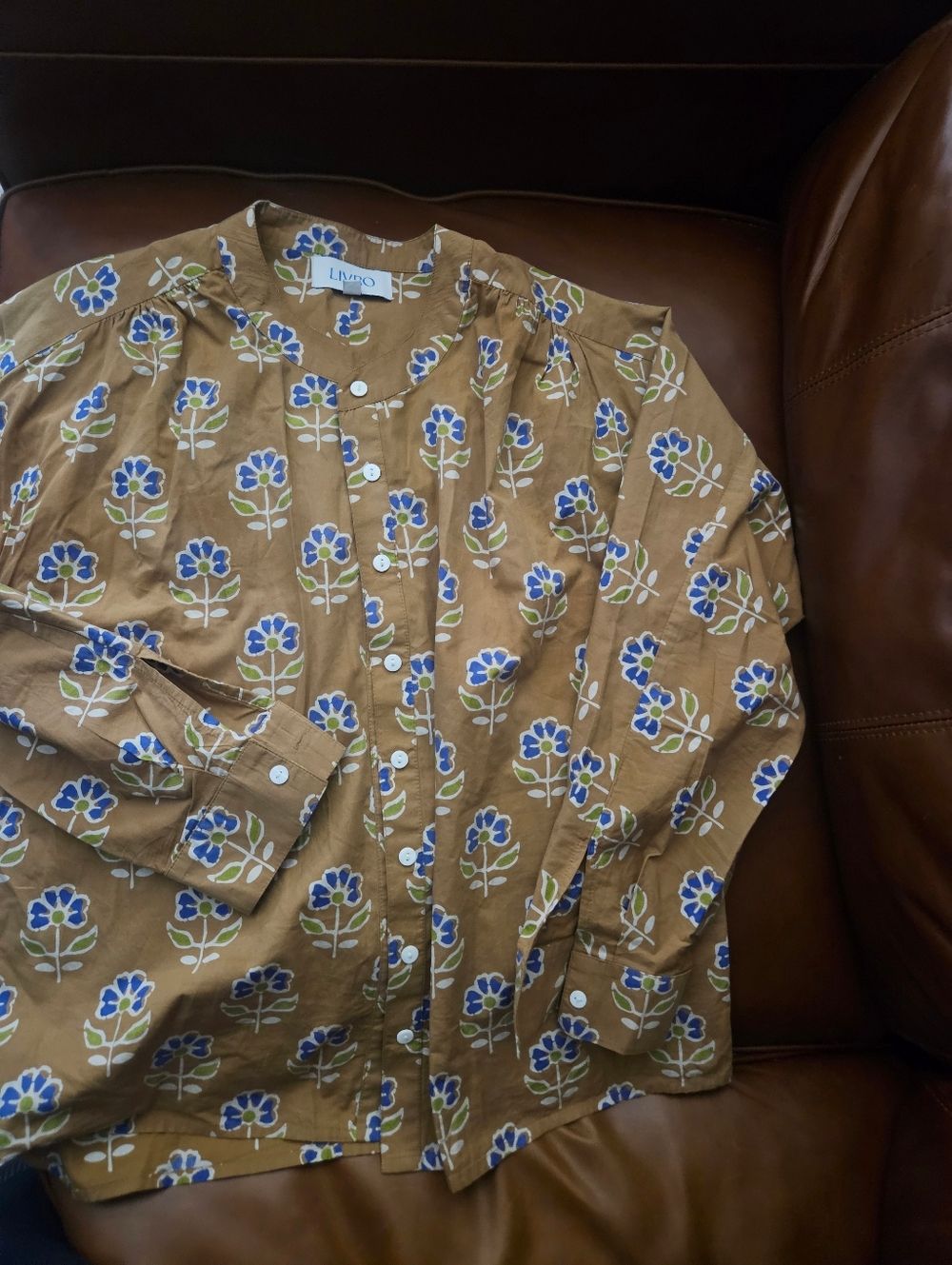 Livro Block Print Floral Long Sleeve Blouse Size M Medium